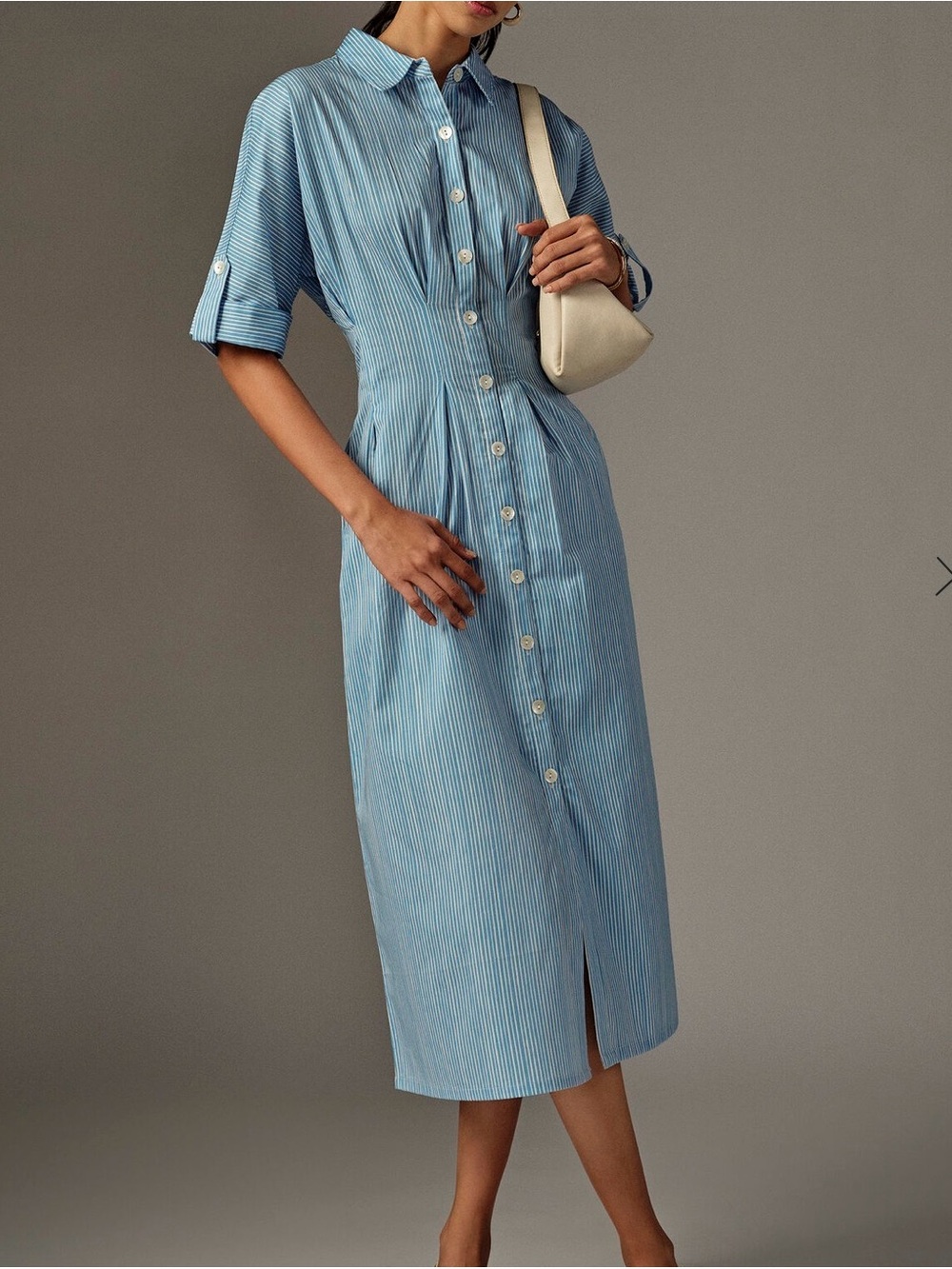 AND Blue Pinstripe Midi Shirt Dress